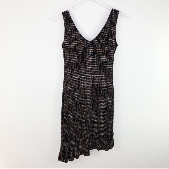 Donna Ricco Black Knit V-Neck Dress‎ w/Gold Glitter w/ Asymmetrical Ruffle Hem 4 - Picture 1 of 12